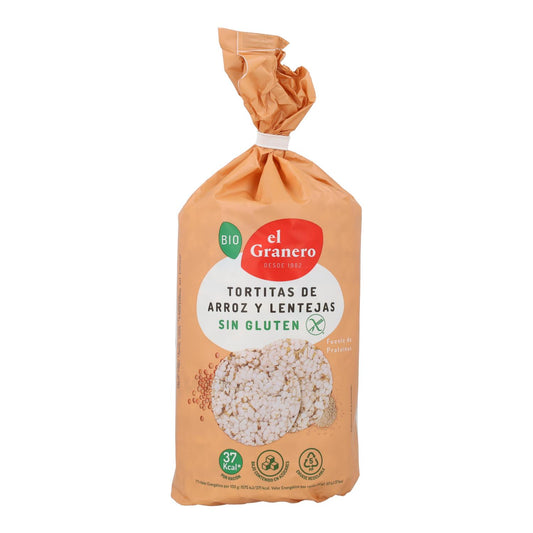 Bolinhos de arroz e lentilhas biológicos sem glúten El Granero, 115 g
