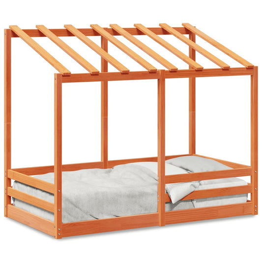 Cama Infantil Con Techo Madera Maciza Pino Marrón 80x160 Cm_0