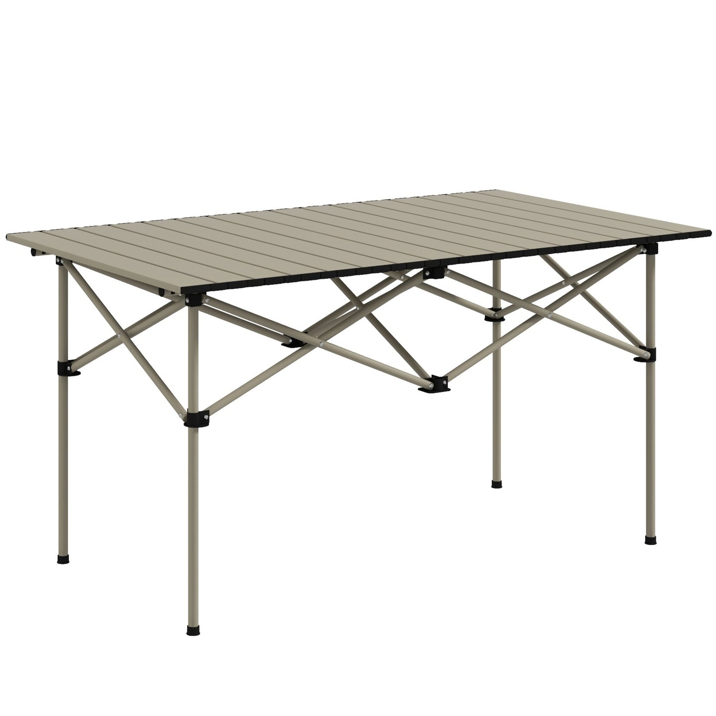 Outsunny Mesa Plegable Camping De Aluminio Con Tapa Enrollable 95x55x50 Cm Caqui_0