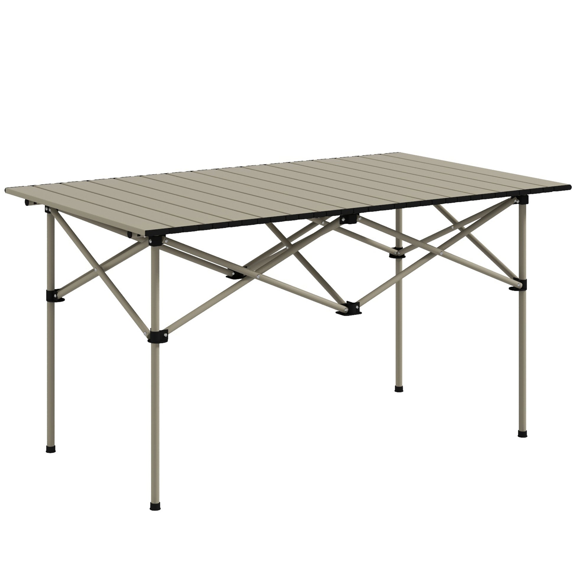 Outsunny Mesa Plegable Camping De Aluminio Con Tapa Enrollable 95x55x50 Cm Caqui_0