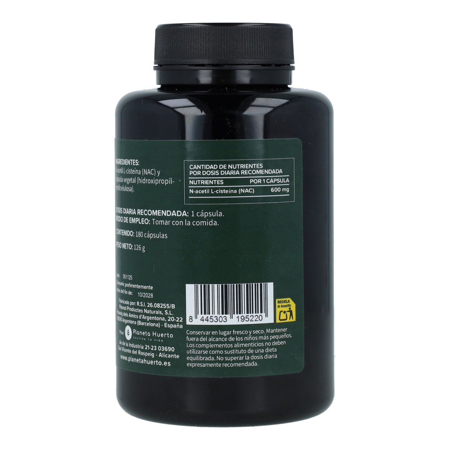 NAC 600 mg Planeta Huerto 180 cápsulas