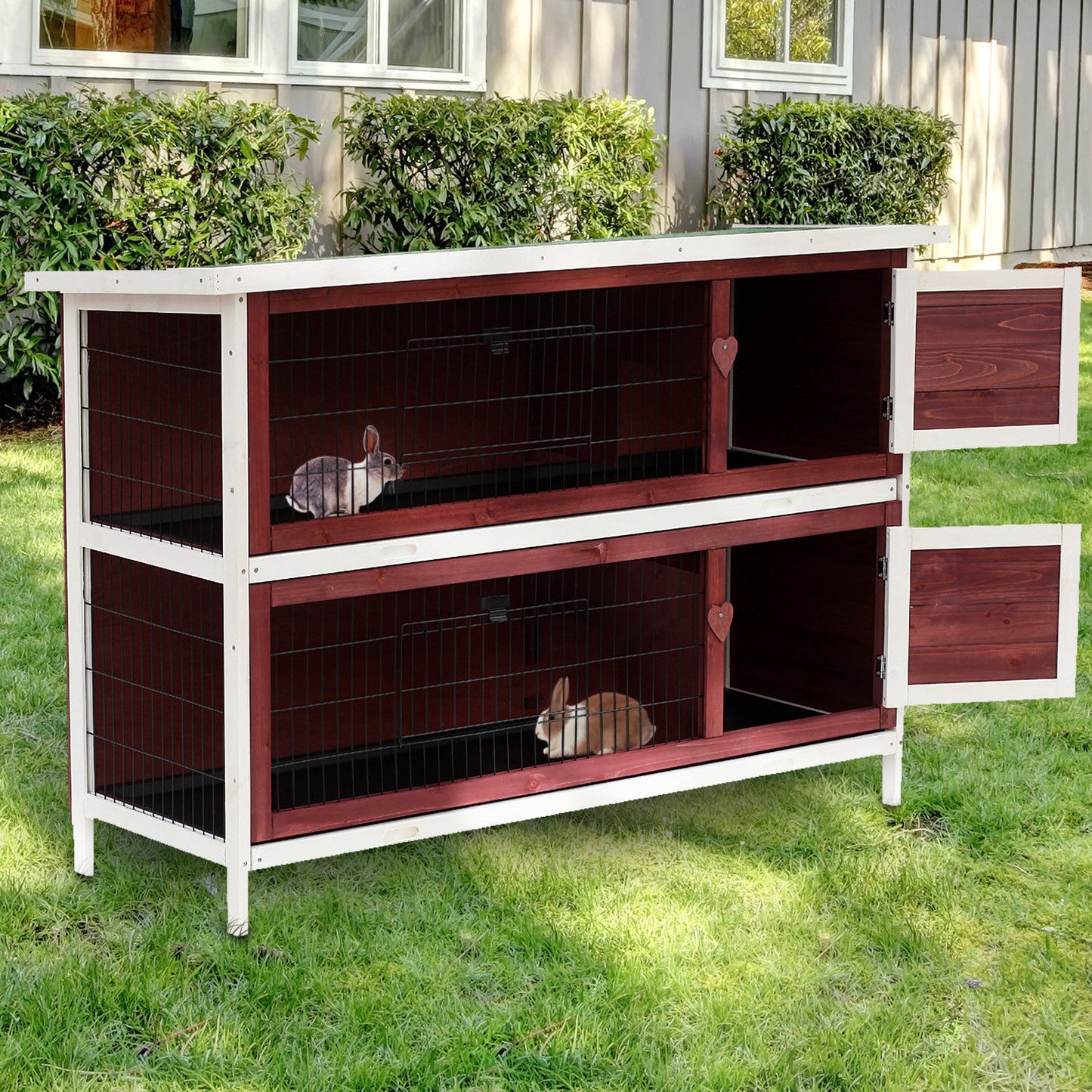 Pawhut Conejera De Madera Exterior Con Techo Abatible Y Bandejas 136,4x50x93 Cm_1