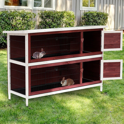 Pawhut Conejera De Madera Exterior Con Techo Abatible Y Bandejas 136,4x50x93 Cm_1