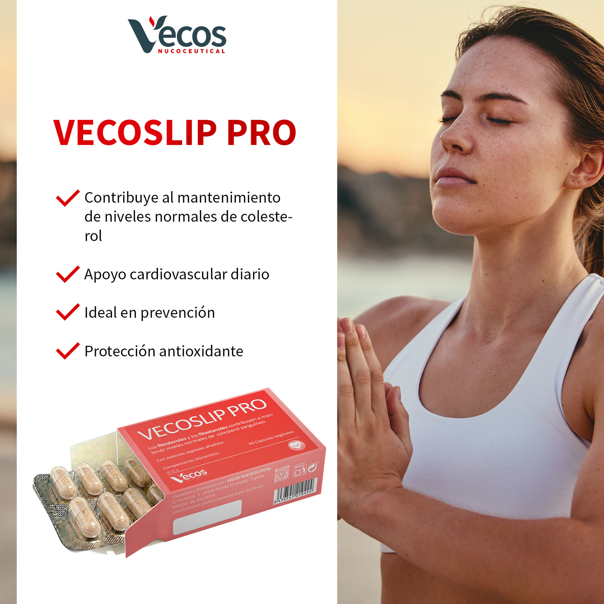 Vecoslip Pro 60 Cápsulas | Control Absoluto De Colesterol | Arroz Rojo, Fitoesteroles Y Coq10_3