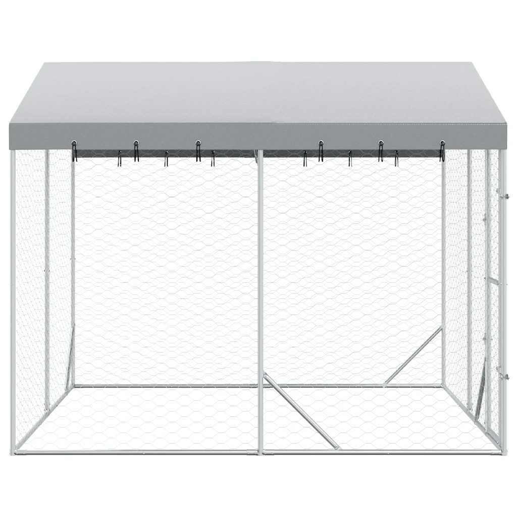 Perrera De Exterior Con Techo Acero Galvanizado Plata 3x3x2,5 M_4