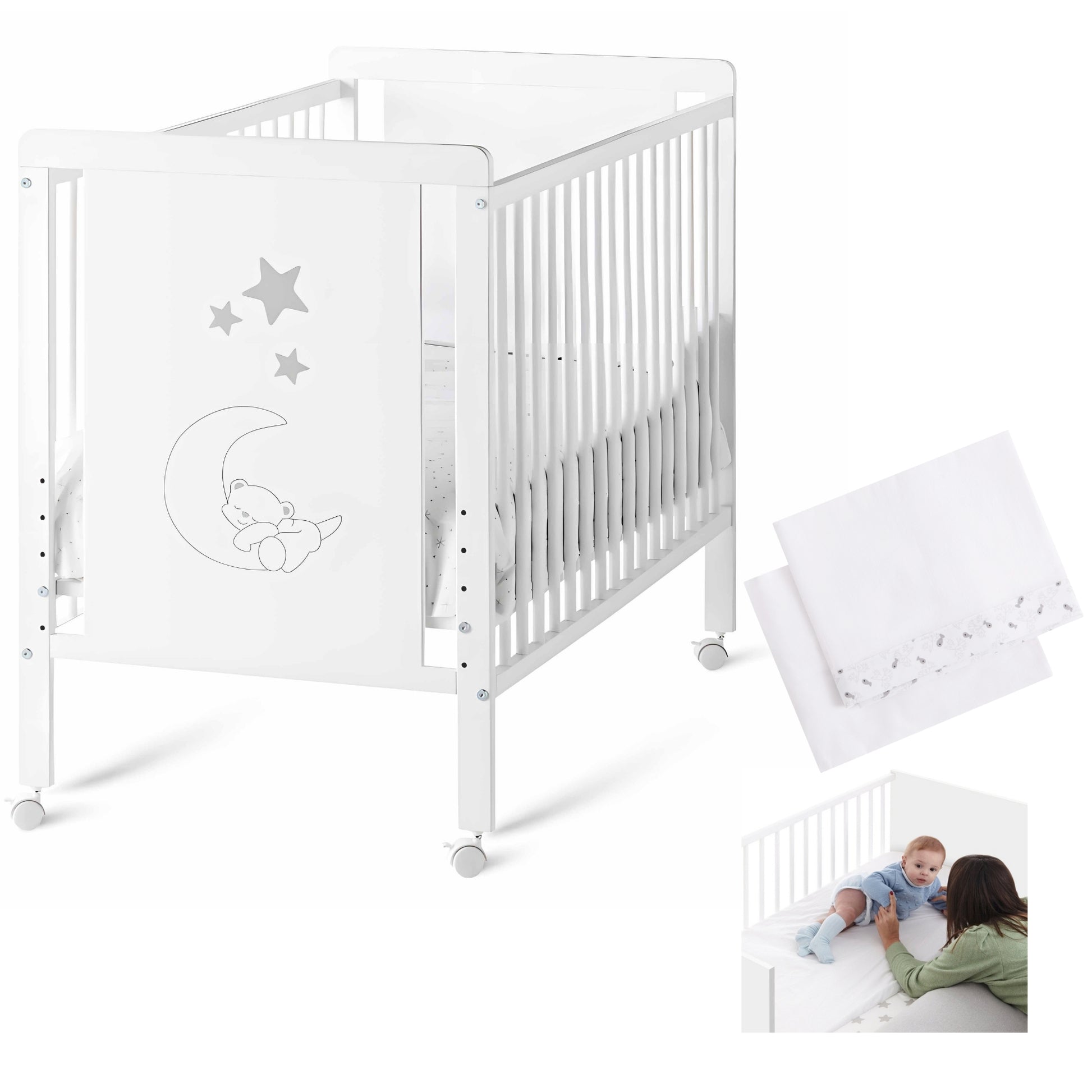 Cuna Colecho De Bebé Indi Estilo Nórdico Infantil 120x60 Cm, Con Kit Colecho, Bajera Y Encimera 100% Algodón_0
