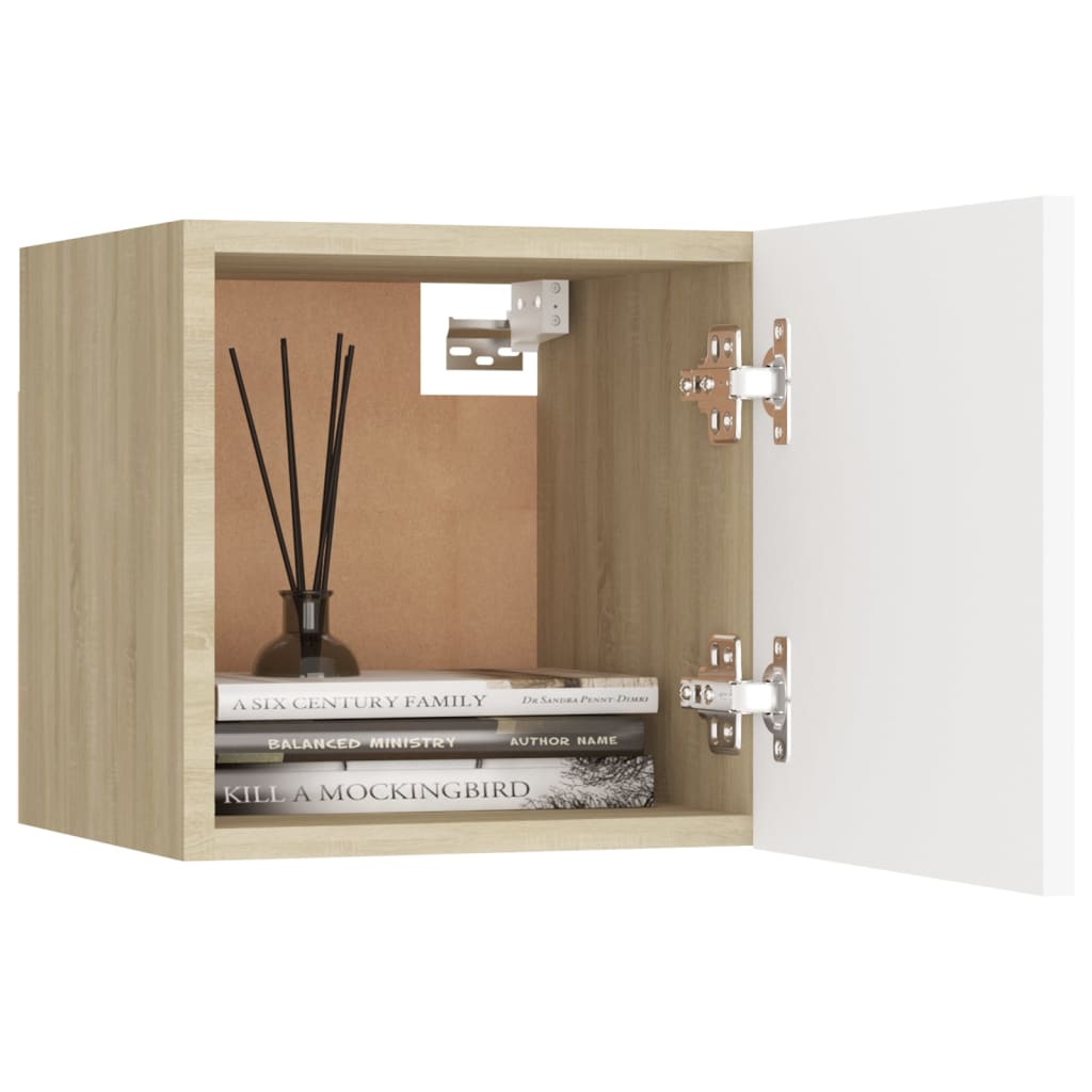 Mesita De Noche De Madera Ingeniería Blanco Y Roble Sonoma_1