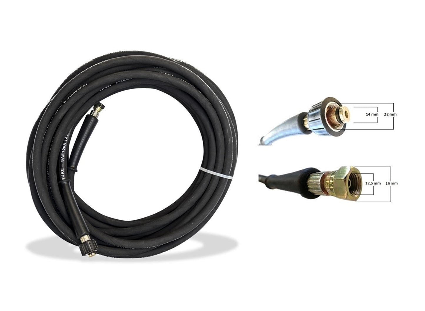 Manguera Para hidrolimpiadora de 15 Metros. Máxima Presión 3600 Psi, Para Roscas De 22 Mm. A La Máquina Y 12,5 Mm. A La Pistola_0