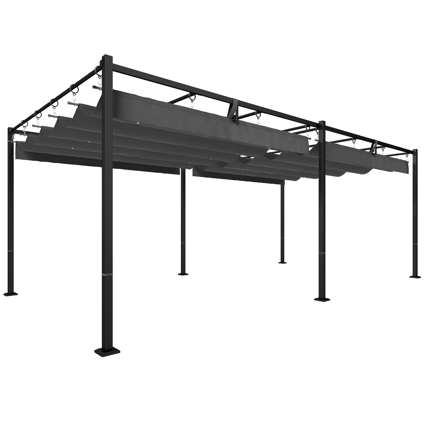 Outsunny Pérgola De Jardín 6x3 M Con Techo Retráctil Upf50+ Drenaje Gris Oscuro_0