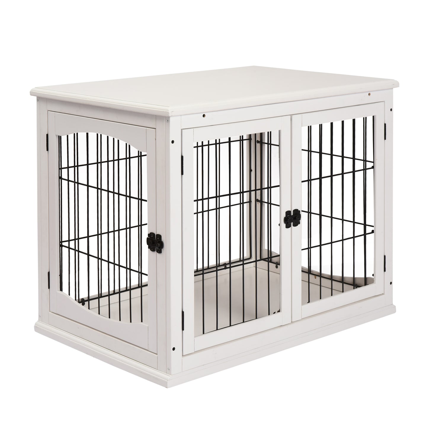 Pawhut Jaula Perros Madera Con Superficie De Mesa 2 Puertas 81x58,5x66 Cm Blanco_0