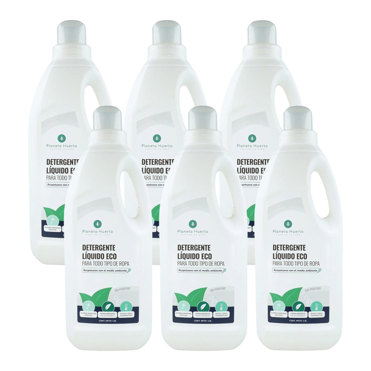 Pack de 6 Detergentes Líquidos para Roupa Planeta Huerto ECO Sem Perfume 1,5 Litros