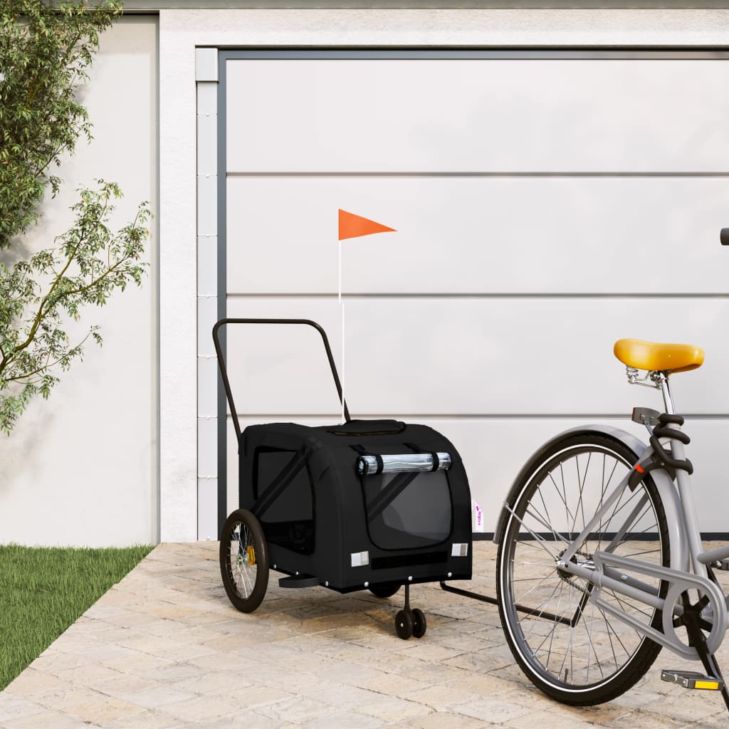 Remolque De Bicicleta Mascotas Hierro Tela Oxford Negro_1
