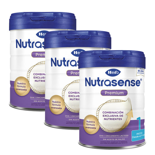Embalagem de 3 leites infantis Nutrasense Premium 1, Hero Baby, 800 g