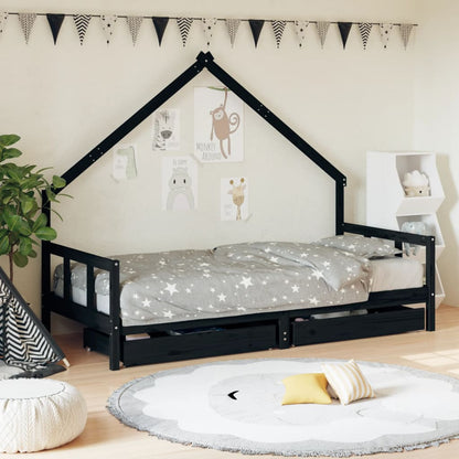 Vidaxl Estructura Cama Infantil Y Cajones Madera Pino Negro 90x190 Cm_1