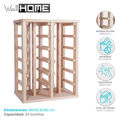 Well Home - Botellero En Madera De Pino Con 24 Estantes Sin Barnizar_1
