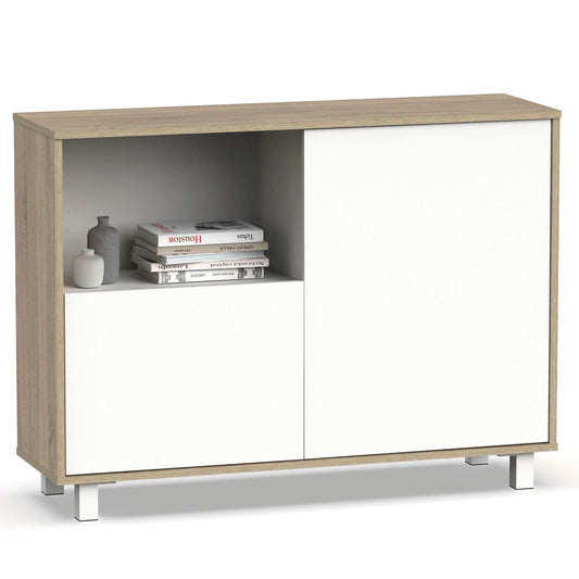 Aparador, Mueble Salón Auxiliar, Buffet, 2 Puertas, 1 Estante 82,5x112x33 Cm Recibidor Moderno, Briebe, Nova, Blanco_0