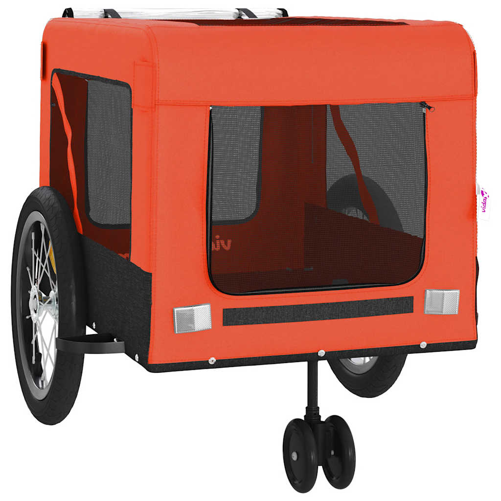 Remolque De Bicicleta Mascotas Hierro Tela Oxford Naranja Negro_5