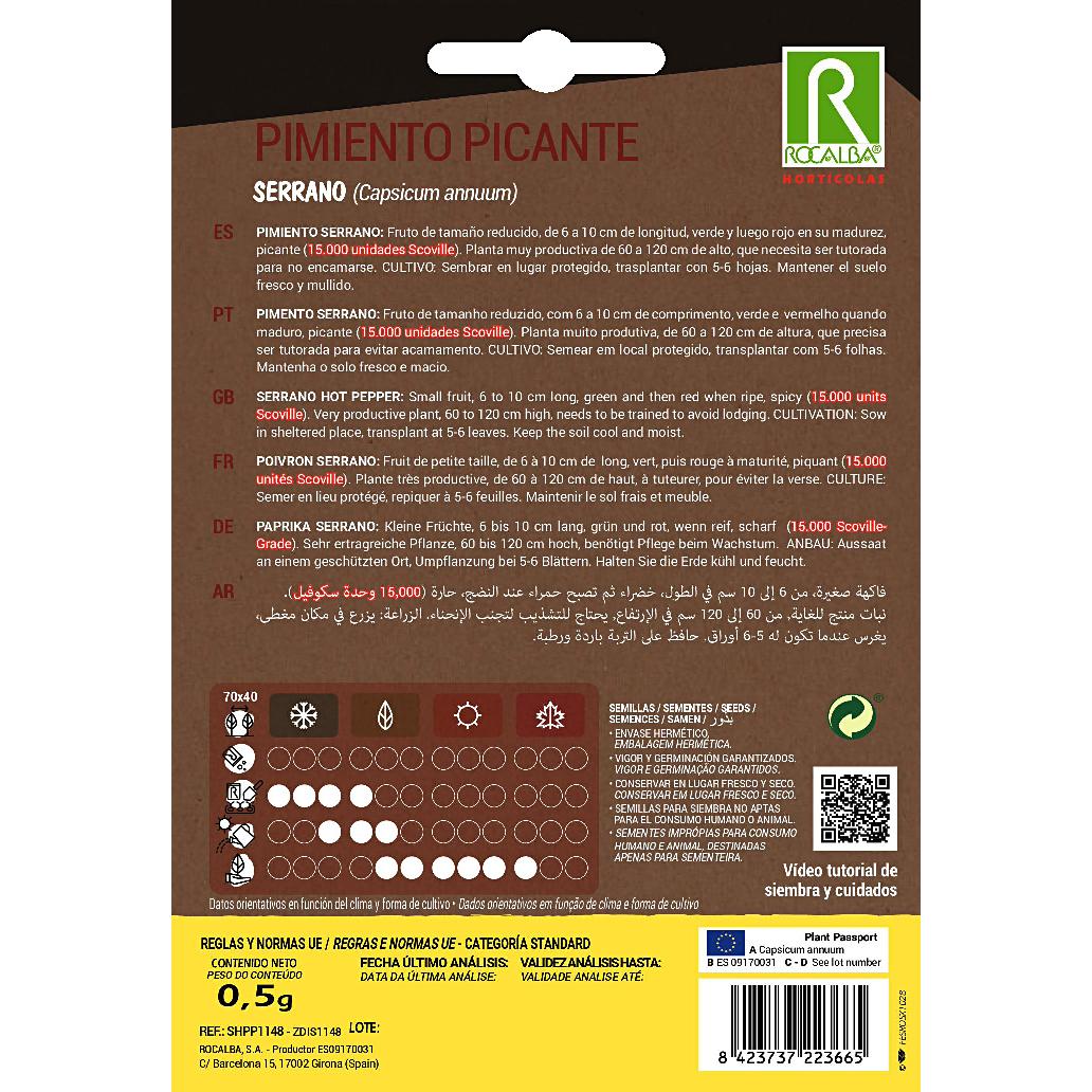 Sementes de Pimento Rocalba Serrano