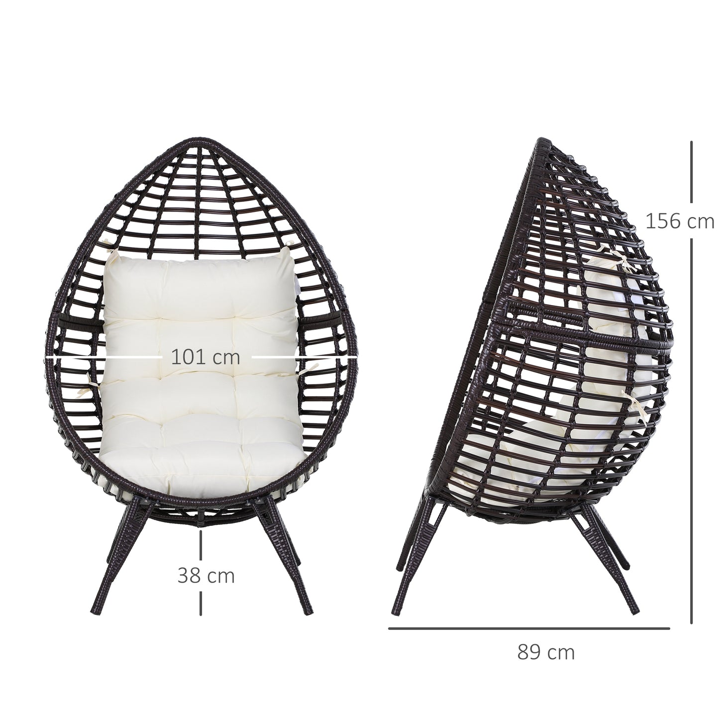 Outsunny Sillón De Exterior De Ratán En Forma De Lágrima Con Cojín Marrón Crema_2