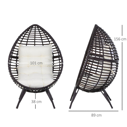 Outsunny Sillón De Exterior De Ratán En Forma De Lágrima Con Cojín Marrón Crema_2