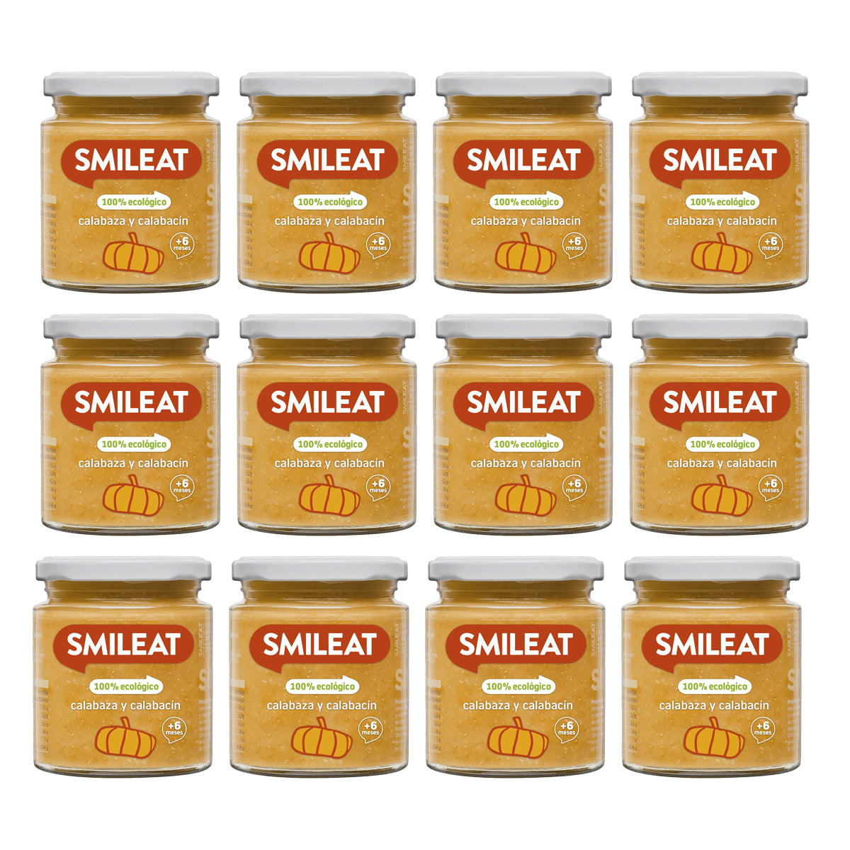 Embalagem de 12 frascos de abóbora e courgette biológica Smileat +6 meses 230g