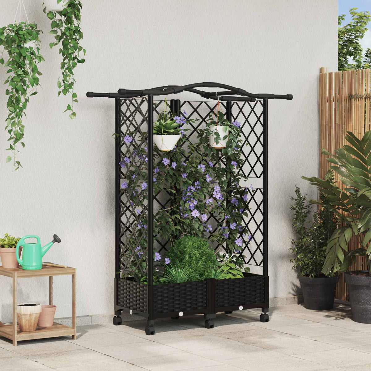 Cama Elevada Con Trellis Y Techo Negro 124 X 40 X 129 Cm Pp_1