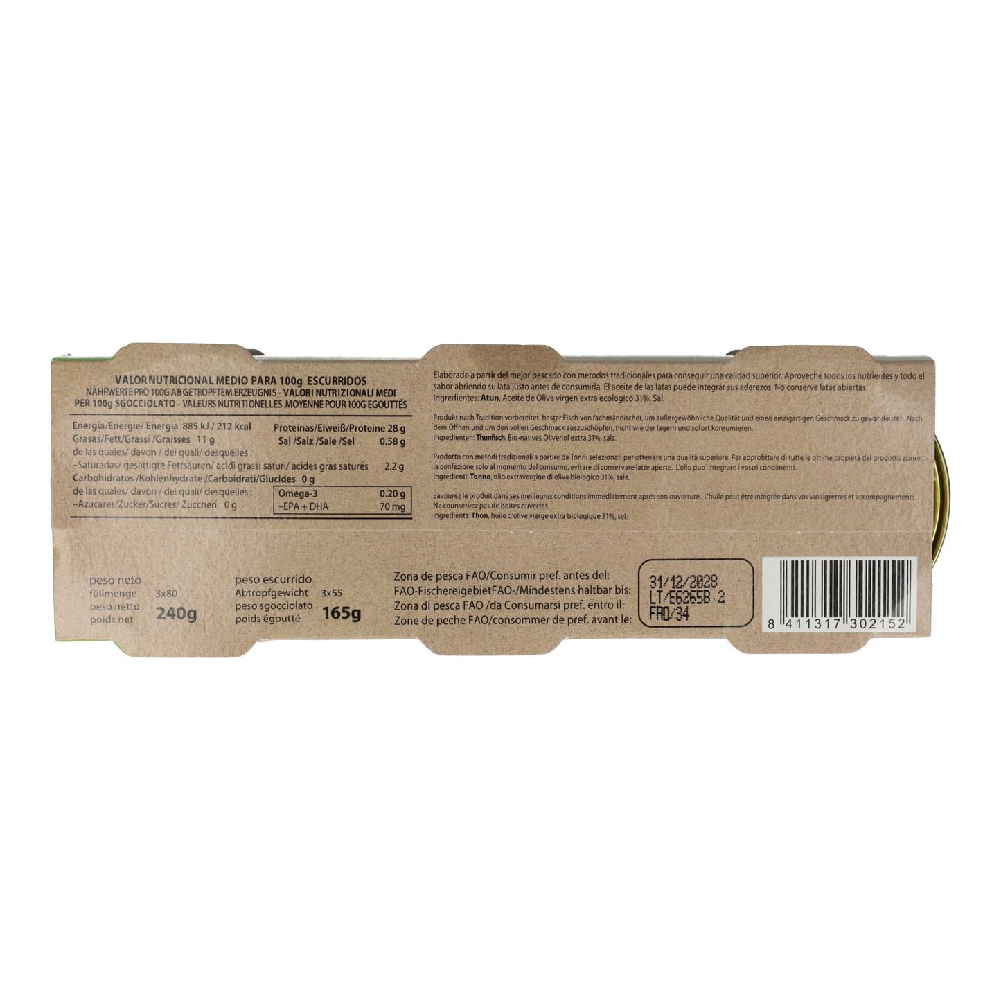 Atum em lata com azeite virgem extra biológico Pesasur 3 x 80g