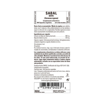 Sabal (Saw Palmetto), 100 cápsulas vegetais