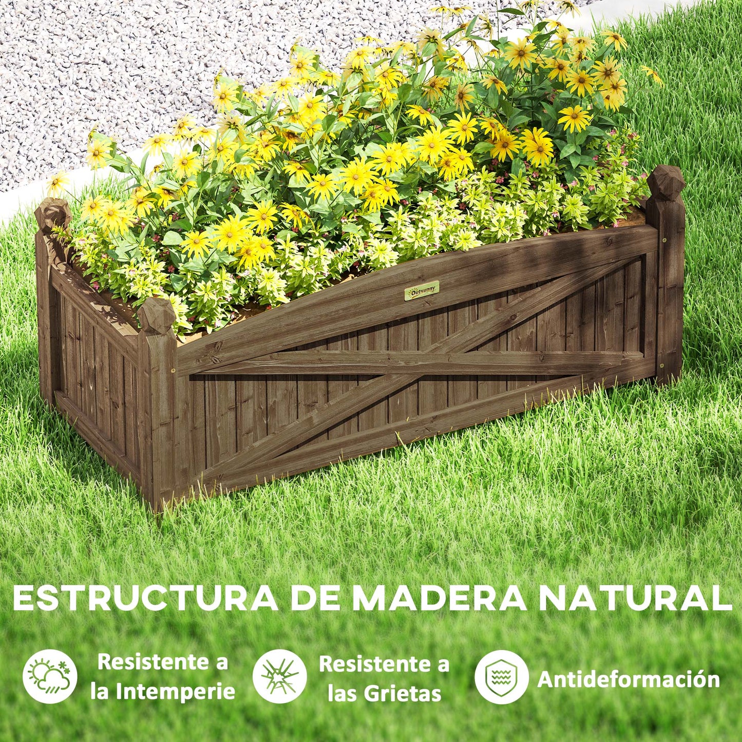 Outsunny Jardinera De Madera Elevada Para Plantas Flores Hierba 90x39x37 Cm Café_5