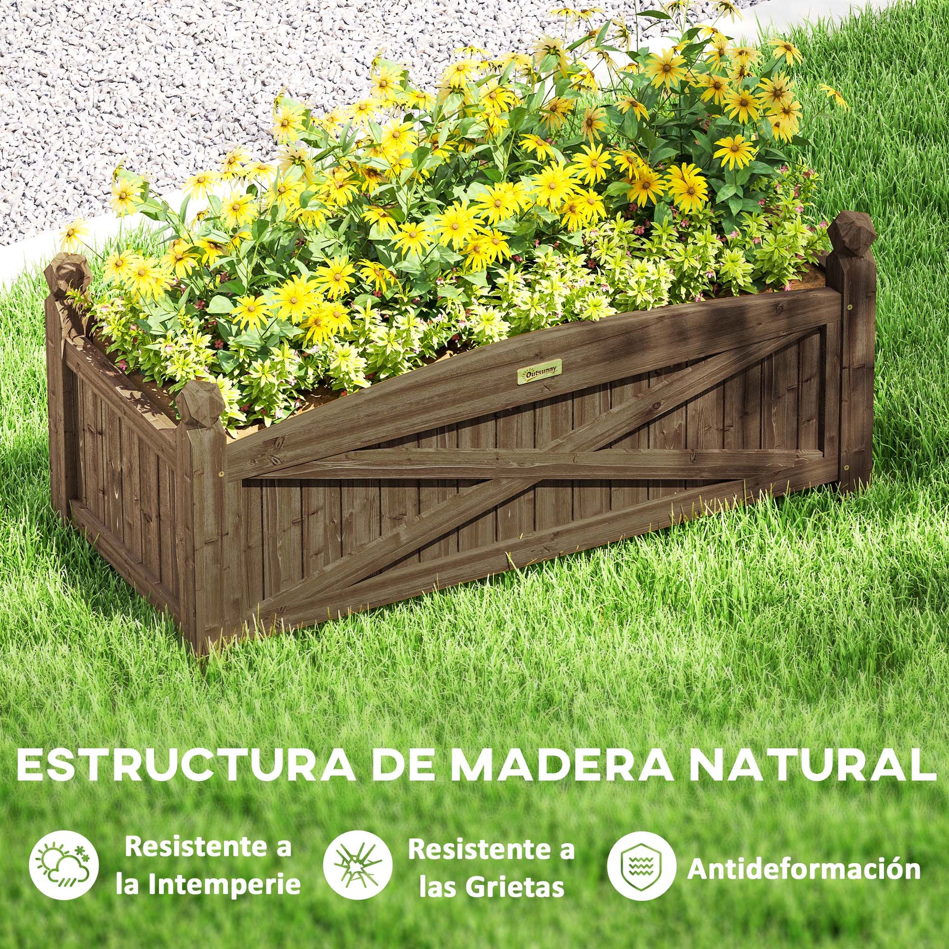 Outsunny Jardinera De Madera Elevada Para Plantas Flores Hierba 90x39x37 Cm Café_5