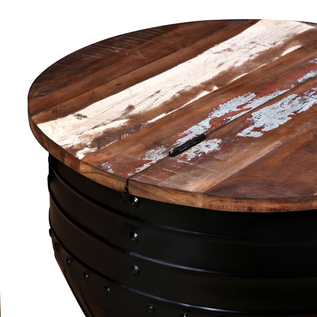 Mesa De Centro Forma De Barril Madera Maciza Reciclada Negro_4