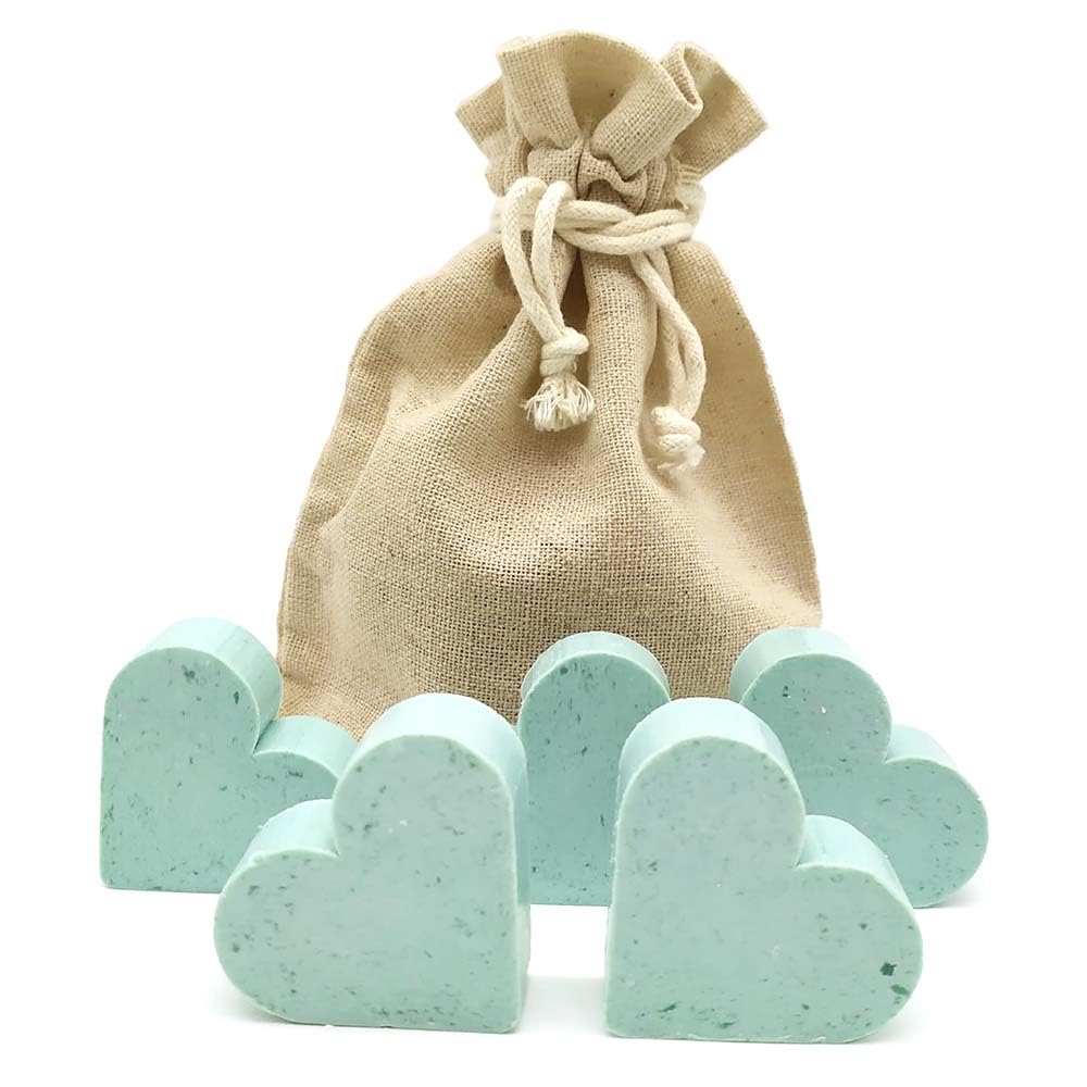 Bolsa De Yute Con 5 Jabones - Aroma Flor De Loto - Jabón De Glicerina Con Forma De Corazón - Detalle Para Invitados_0
