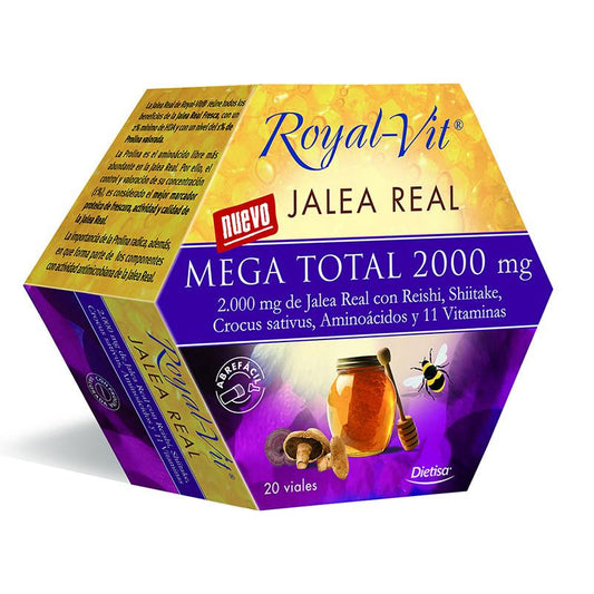 Royal Vit Mega Total Geleia Real com reishi e shiitake 20 ampolas