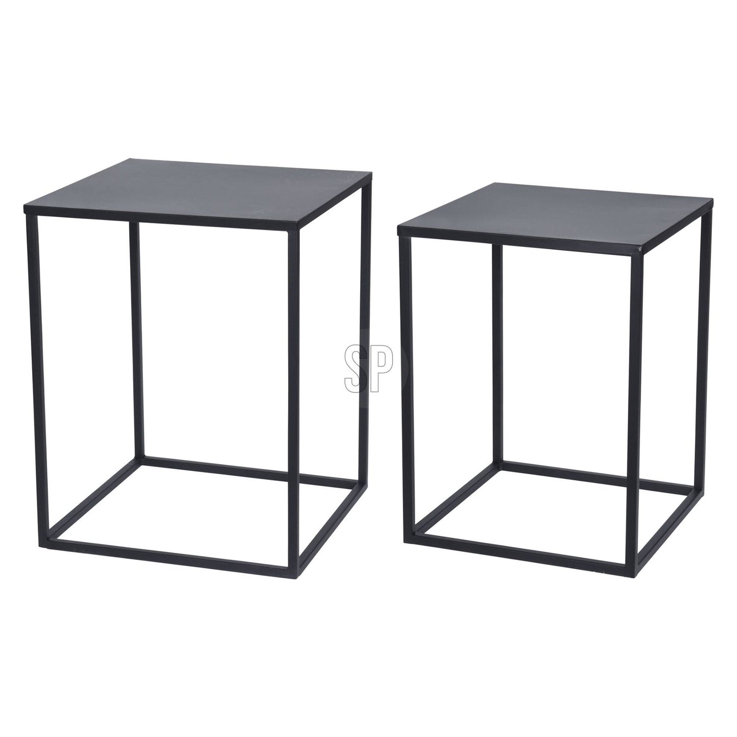 Well Home Juego De 2 Mesas Formato Cuadrado En Metal Color Negro_2
