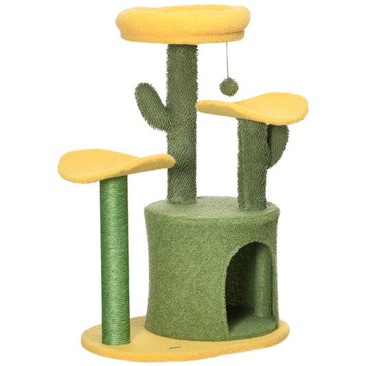 Pawhut Árbol Rascador Para Gatos En Forma De Cactus Altura 83 Cm Con Cama Caseta_0