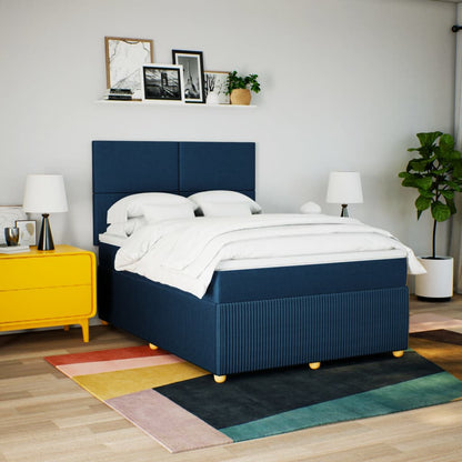 Cama Box Spring Con Colchón Tela Azul 140x190 Cm / Vetonek_5