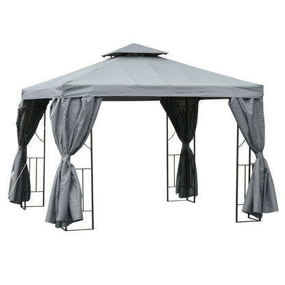 Outsunny Cenador De Jardín 3x3 M Con 4 Cortinas Laterales Extraíbles Gris_0