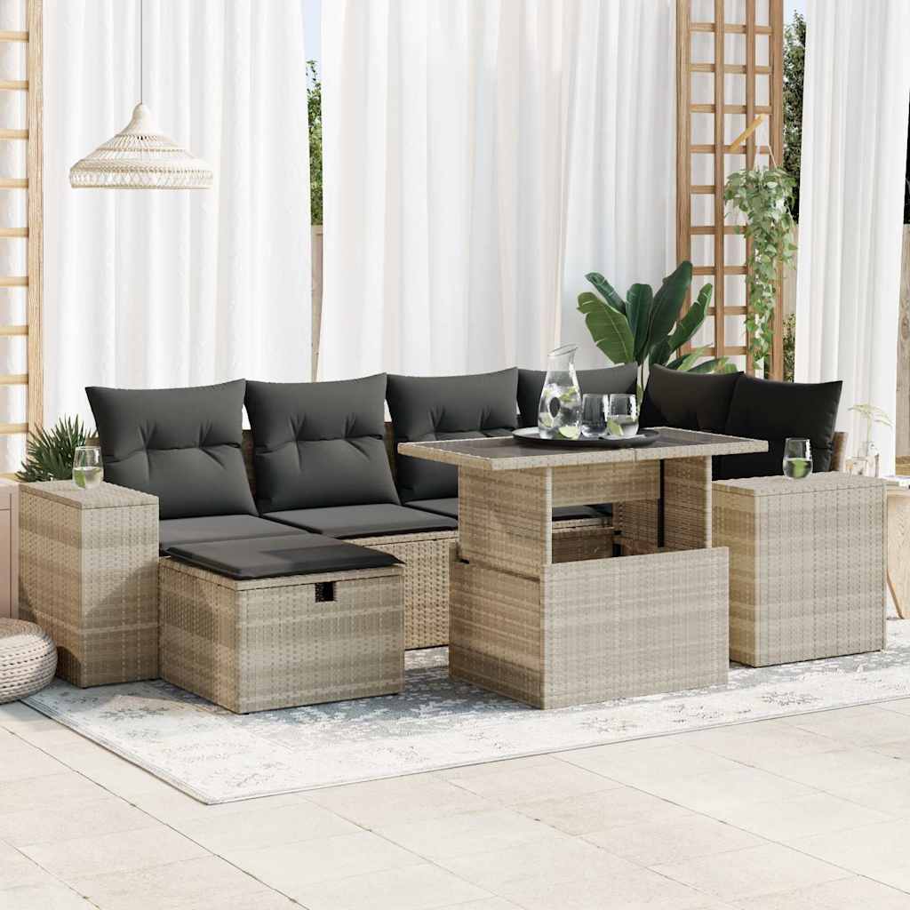 Set De Sofás De Jardín 8 Pzas Y Cojines Ratán Sintético Gris / Vetonek_5