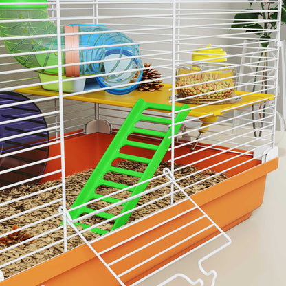 Pawhut Jaula Para Hámster Con Túnel Cuenco Bebedero Casita Rampa Naranja_4
