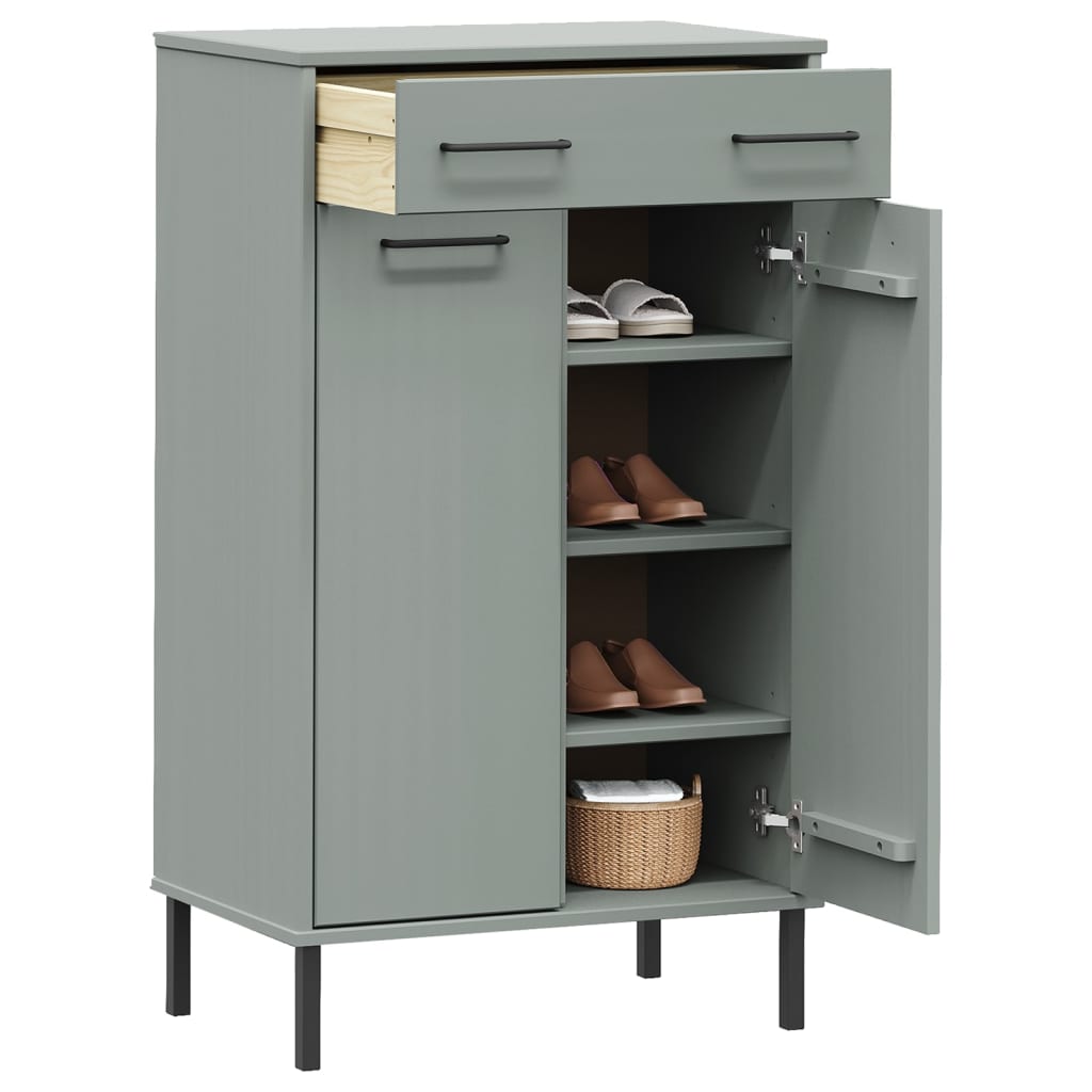 Zapatero Con Patas De Metal Oslo Madera Maciza Pino Gris / Vetonek_0