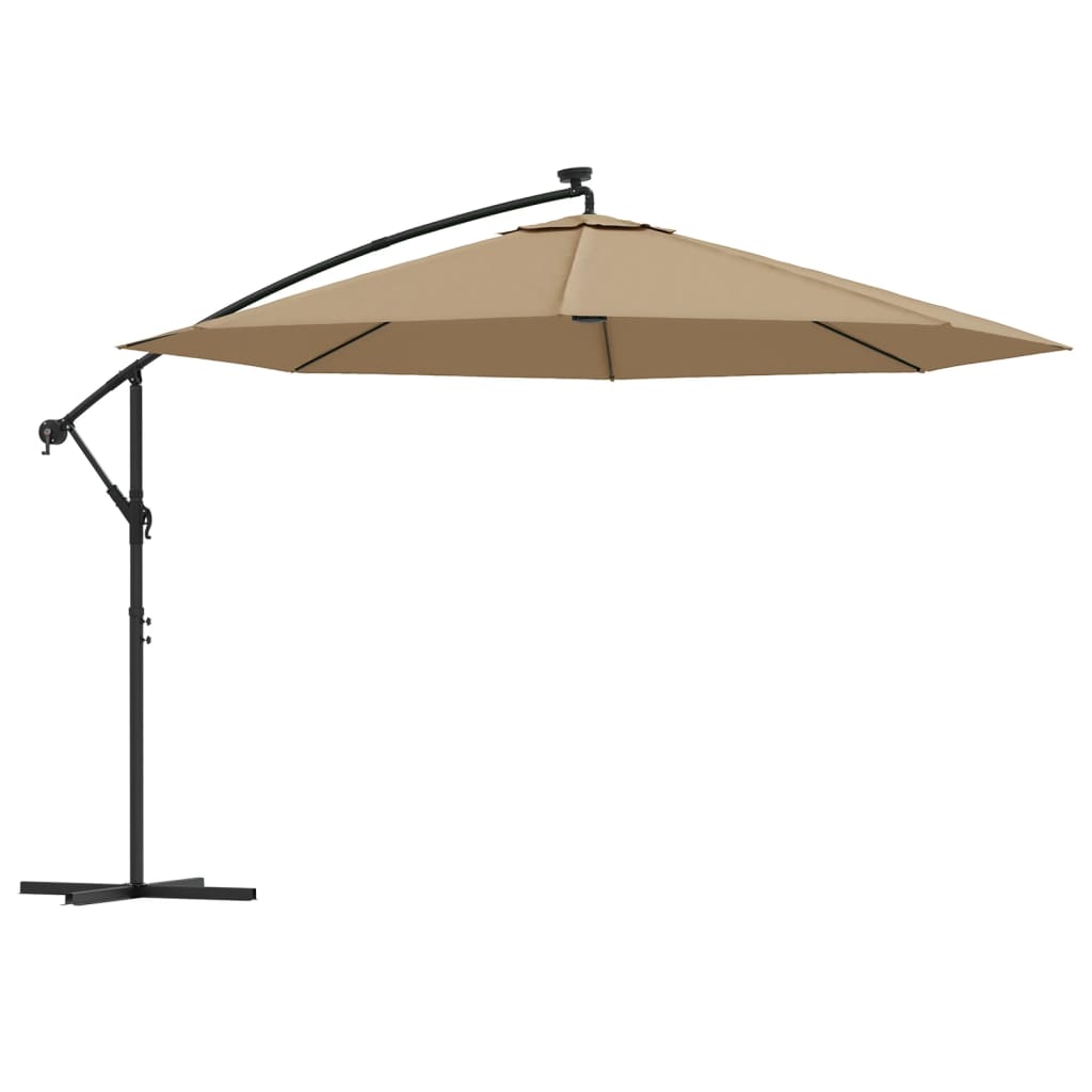 Sombrilla Voladiza Jardín Con Luces Led Palo Acero Taupe 350 Cm_0