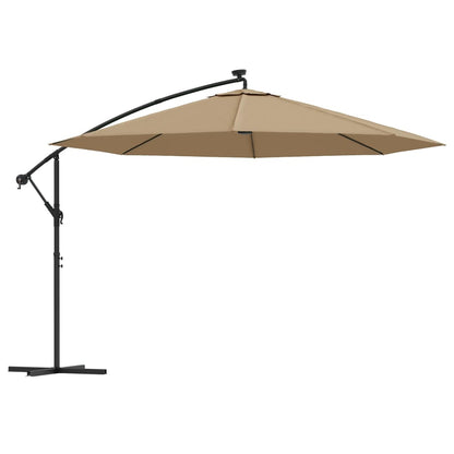 Sombrilla Voladiza Jardín Con Luces Led Palo Acero Taupe 350 Cm_0