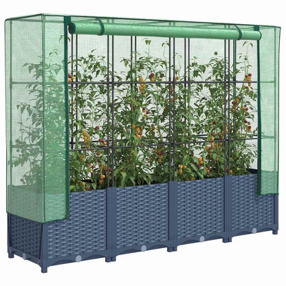 Jardinera Elevada Con Cubierta De Invernadero Aspecto Ratán 160x40x138 Cm_1