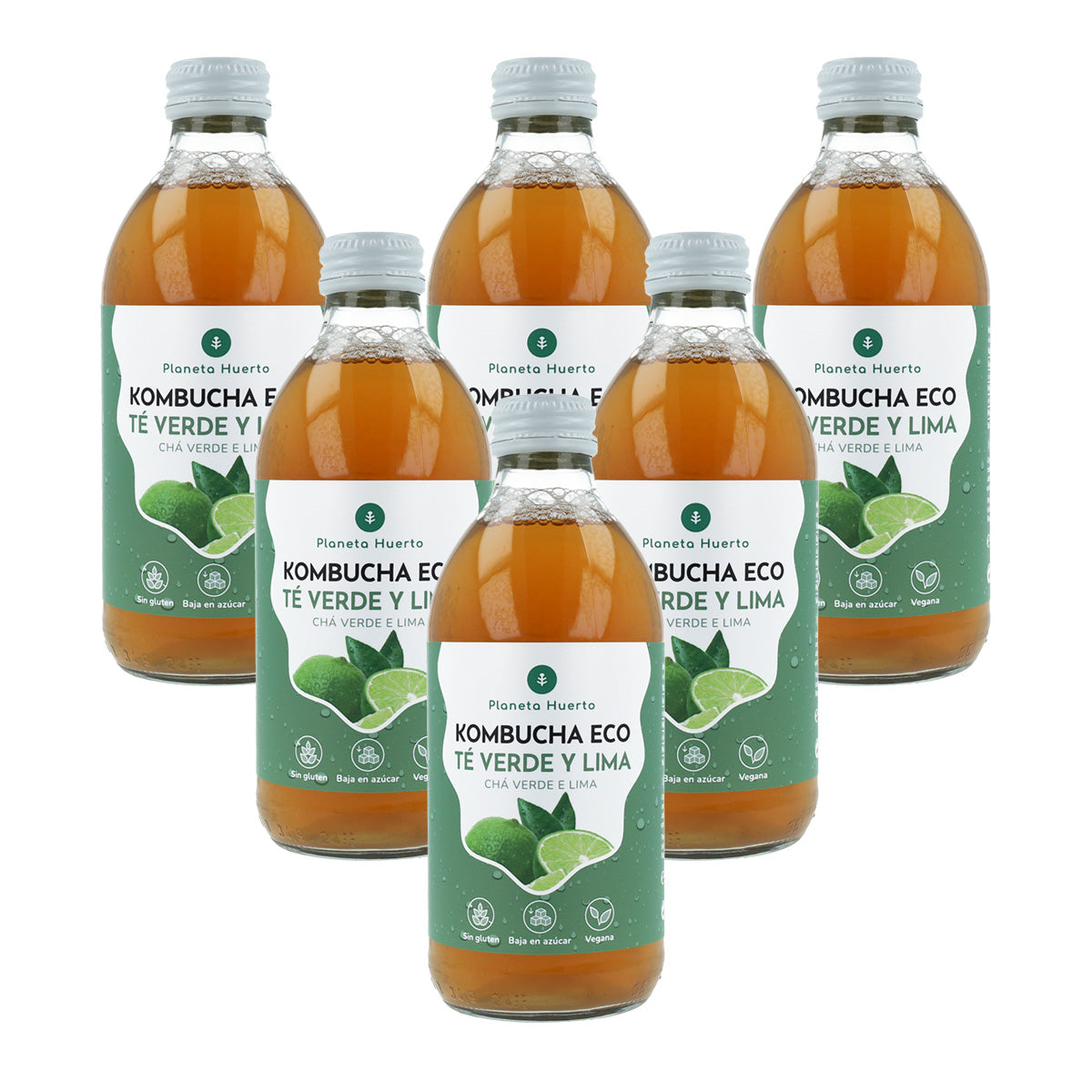 Embalagem de 6 Kombucha ECO chá verde e limão Planeta Huerto 330 ml