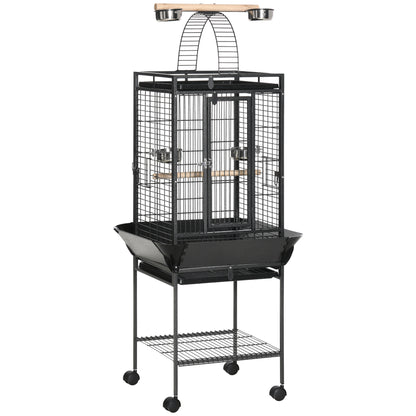 Pawhut Jaula Para Pájaros Con Soporte Ruedas 62,5x62,5x156cm 4 Comederos Gris_0
