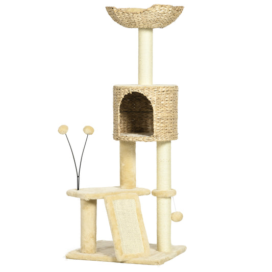 Pawhut Árbol Rascador Para Gatos De 116 Cm Con Postes Rampa 45x40x116 Cm Beige_0