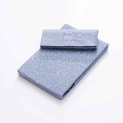 Set De Sabanas 3pcs Cama Doble: Sabana Encimera (210x270cm) + Sabana Bajera (135x200+28cm) + Funda De Almohada (45x155cm) 144tc 100% Algodon Azul Flo_1