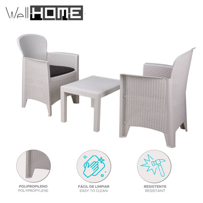 Well Home - Set De Jardín 'akita' Mesa Y 2 Sillas Blanco Ideal Para Terrazas_1