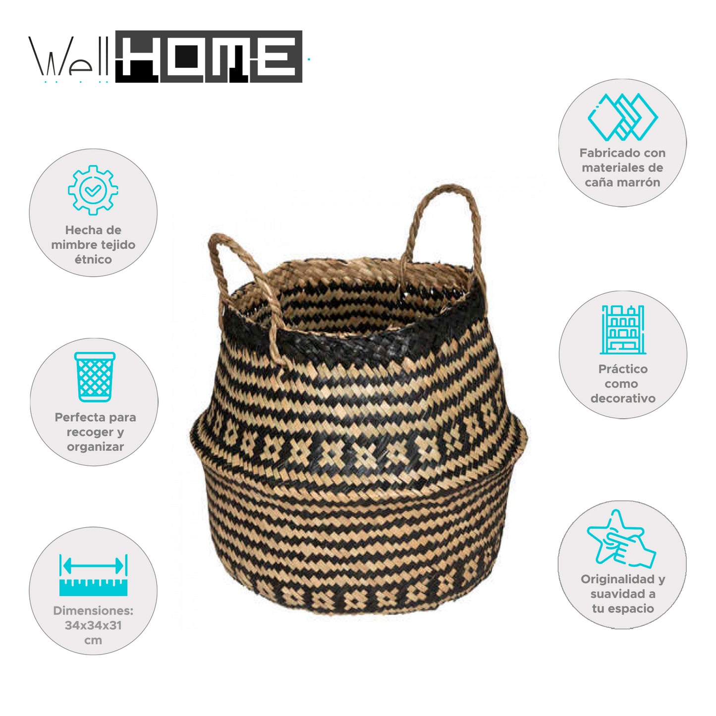 Wellhome - Cesta De Caña Negra Y Blanca_1
