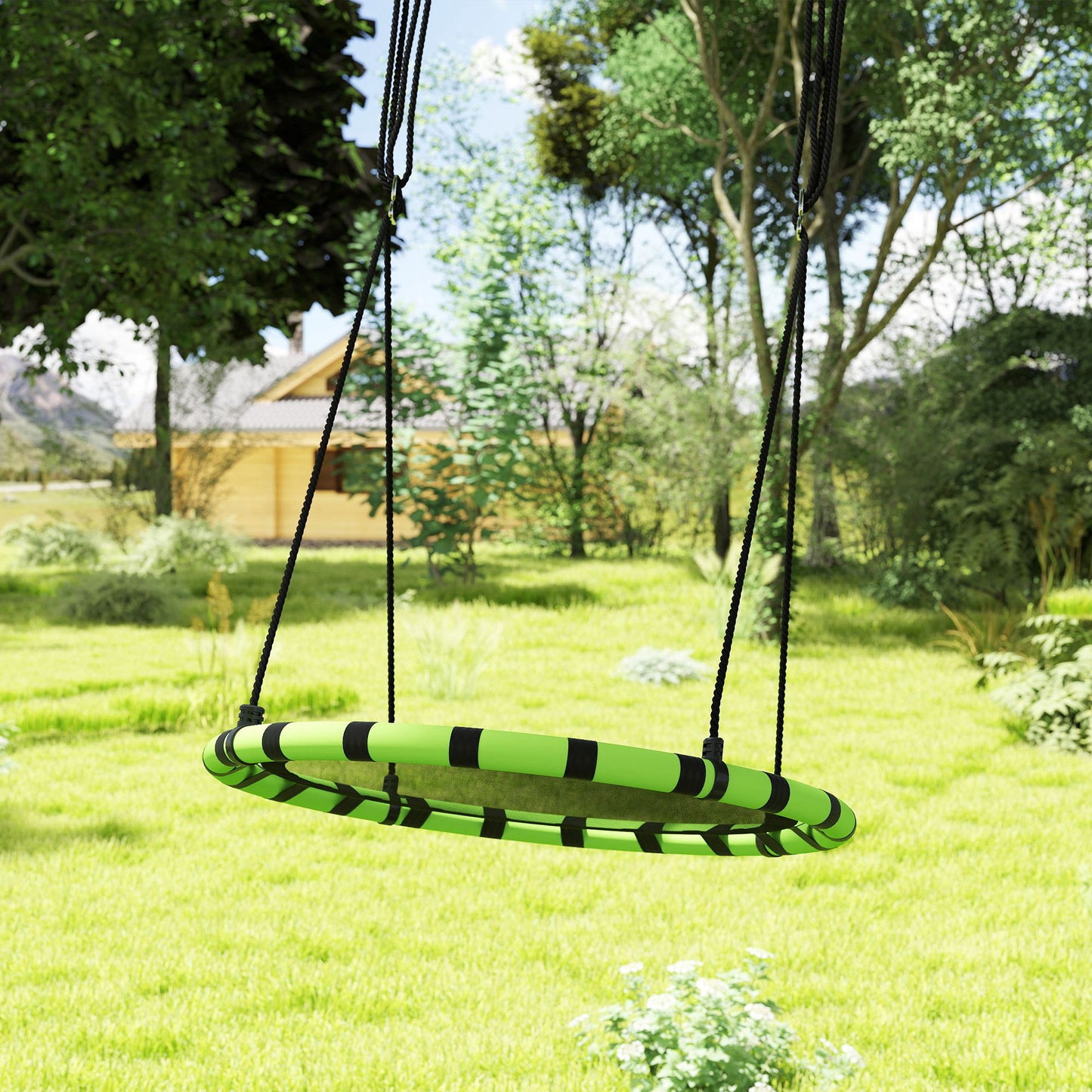 Aiyaplay Columpio Para Niños Redondo Ajustable Ø100x180 Cm Negro Y Verde_1